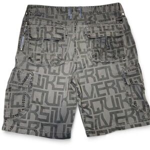 Vintage Quiksilver Y2K Baggy Monogram All Over Print Cargo Shorts Grey